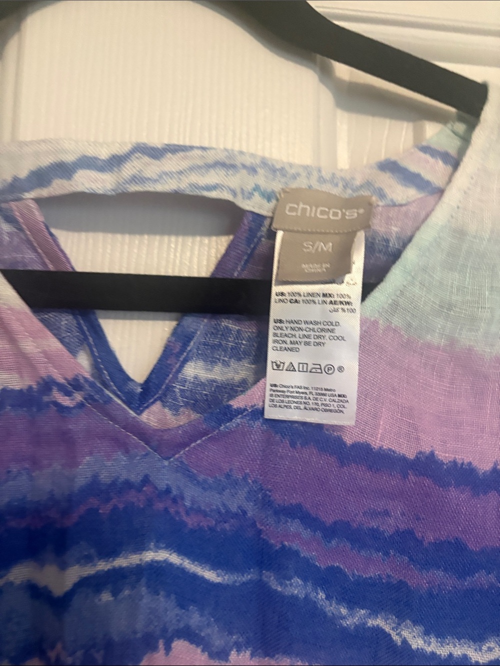 Chico's Watercolor Stripe V-Neck Tunic in Blue, Purple, Teal, White - Picture 2 of 3